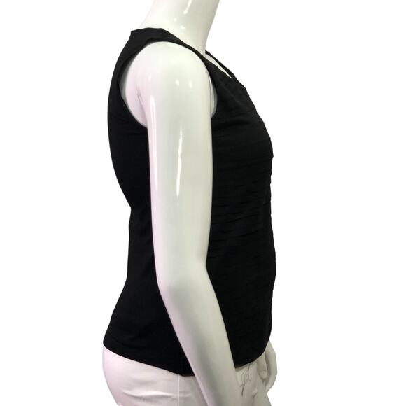 Chicos Size 1 US 8 Knit Top Tiered Layering Tank Blouse Ruffles Black Stretch - Picture 9 of 14